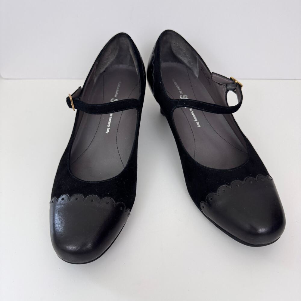 SAS Womens Cate Mary Jane Heel Shoe Size 8.5 Wide Leather Italy Comfort Black